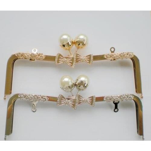 M shape DIY women metal silver color bag clasp female purse frame 2pcs/lot with diamond tie flower decoration