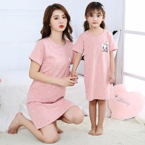 Fashion Family Matching Clothes Family Look Mommy and Me Clothes Girls Night Dress Cotton Nightgowns Nightwear Baby Kids Pajamas