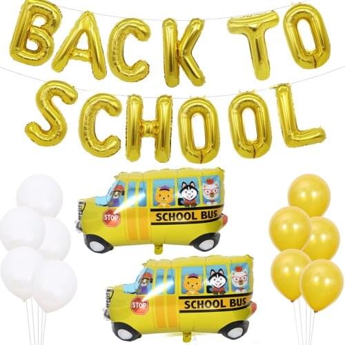 Back to school and school party decoration balloon set 16 inch golden back to school school bus latex balloon set