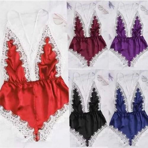 New Sexy Women Lace Open Bra Night Gown Erotic Transparent Lingerie Costumes Underwear Sexy Lingerie Hot V Neck Lace Nightgown