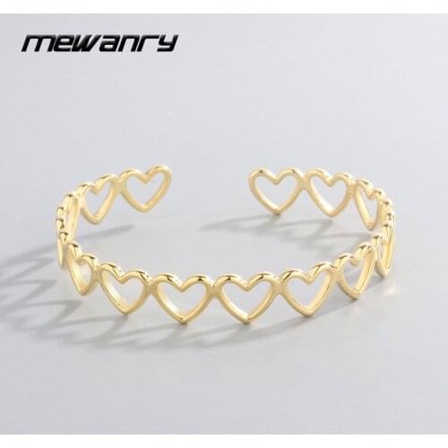 Mewanry New 925 Sterling Silver Bracelet for Women INS Fashion Creative Hollow LOVE Heart Design Bangles Party Jewelry Wholesale