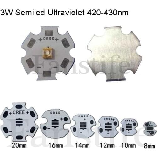 SemiLED 3W UV 420nm-430nm Ultraviolet High Power Led on 20mm Star Flashlight Aquarium Fishing Lamp