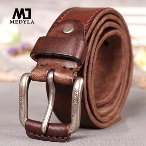 MEDYLA Retro Original Leather Belt for men soft and tough without mezzanine Mens belts for jeans mens accessories male gife