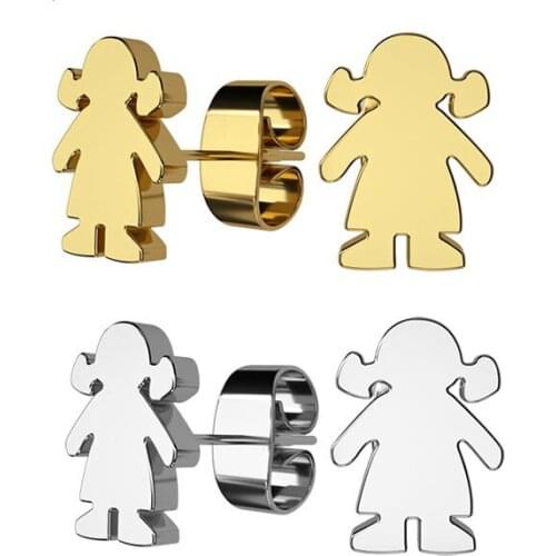 New Design Stainless steel Stud Earrings Girls Doll Shaped For Women Fashion Simple Style Ear Jewelry Gifts