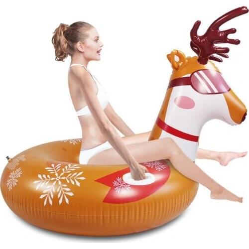 Cute PVC Anti-slip Elk Shape Inflatable Floats Snow Sled Ring for Outdoor надувной матрас pool accessories