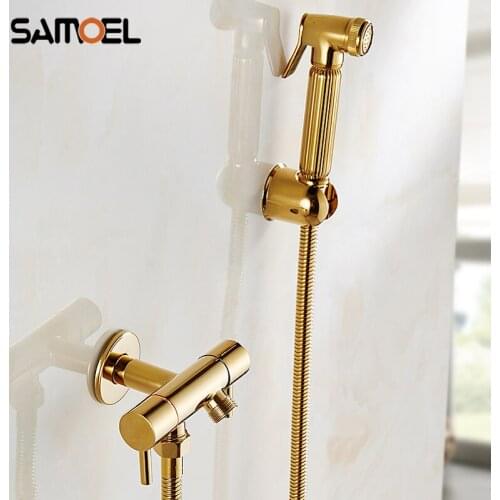 Luxury Brass Golden Wall Mount Bathroom Toilet Bidet Water Tap Mixer Gold Muslim Bidet Faucet SF1063