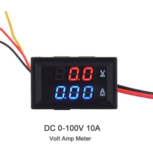 LED DC Dual LED Digital Current Voltmeter Ammeter DC 100V 10A Panel Amp Volt Current Meter Tester Blue Red Dual LED Display