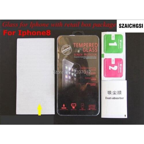 SZAICHGSI wholesale 500pcs/lot 9H 0.26mm tempered glass screen protector for apple iphone8 with retail box package