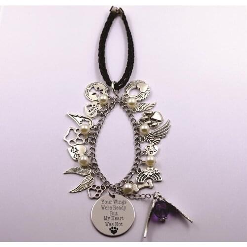 Your wings were ready but my heart leather and stainless steel chain rearview mirror Christmas tree pet loss pet owner dog lover