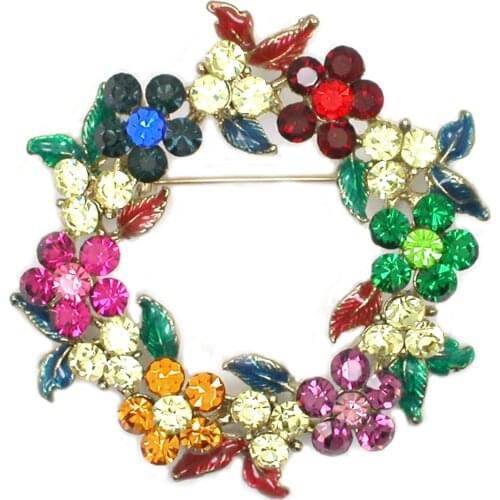 Flower Wreath Brooches For Women Men Rhinestone Flower Brooch Pins Christmas Gifts