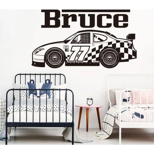 Custom Name Racing Car Wall Sticker Boy Room Play Room Personalize Name Race Vehicle Car Wall Decal Bedroom Vinyl Decor