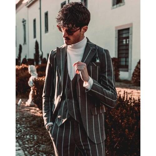 Vintage Streetwear Check Men Tuxedos Custom Made Business Plaid Pants Suits Wedding Groom Party Prom Blazer 3 Pieces