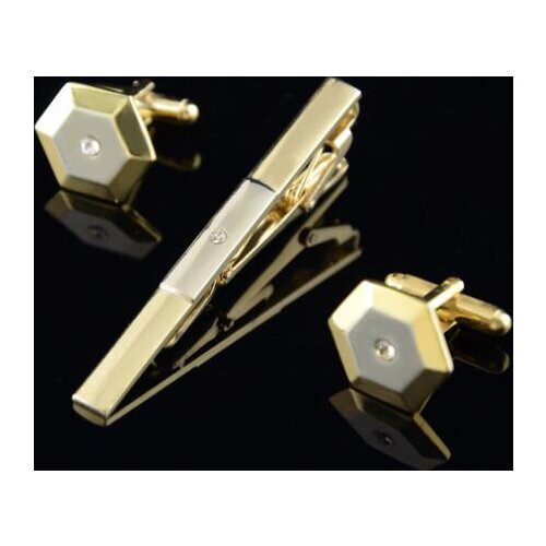 Tie Clips & Cufflinks Set Hexagon Crystal Cuff Links And Tie Clips Pins bar Set Mens Gift Jewlery Accessory Wholesale 10sets