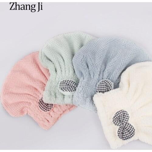 ZhangJi women Hair Dry Cap bownot soft fabric Super Water Absorbent elastic Wrap Turban Quick Drying Bath Towel Bathroom elegant