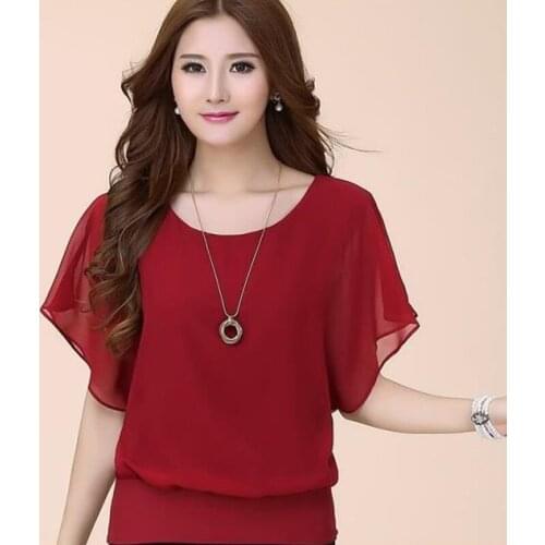 Women Chiffon Blouse Fashion Summer Big Size 5XL Batwings Short Sleeve Flouncing Tops Casual Slim Solid Tops