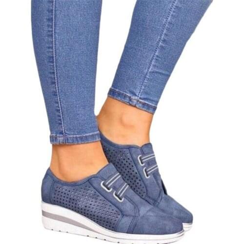 Plus Size 35-43 High Quality Pu Leather Shoes Side Hollow Slope with High Heel Shoes Women Fashion Casual Shoes Woman Shoes New