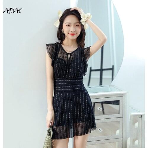 Womens Swimwear 2021 Bathing Suits Swimsuit One Piece Black with Skirt Sexy Lace Bikini Swimming Summer Suit Monokini Beachwear