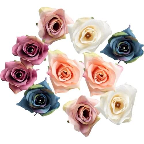 10 Pieces 5.5cm Silk Artificial ROSE Flowers Heads Blossoms for Headband Decoration Bouquet Dress DIY Wedding Hats