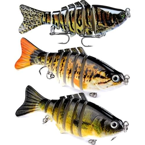 3 Pack Fishing Lures Seawater Freshwater 7 Segment Lifelike Artificial Swimbaits Hard Baits With Dual Hooks For Food Fishes