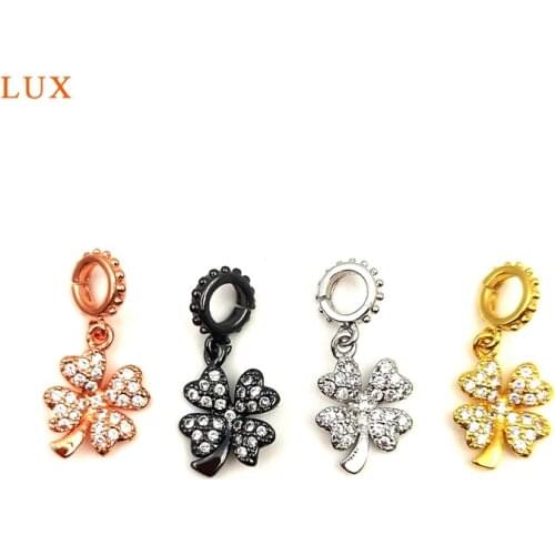 5pcs Delicate Lucky Four Leaf Clovers Zircon Pendant Rose Gold Silver Color Brass for Women Necklace Bracelet Jewelry Making