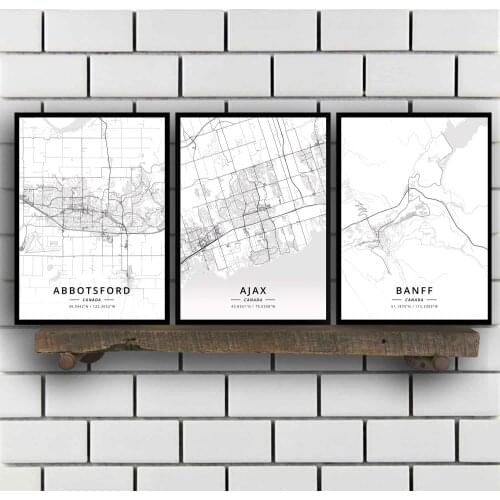 Abbotsford Ajax Banff Barrie Brampton Burlington Burnaby Calgary Cornwall Edmonton Fredericton Greater Canada Map Poster