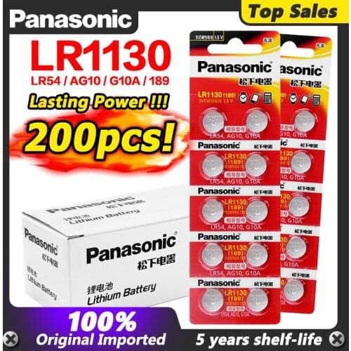 200pcs Panasonic Battery Cell 1.5V AG10 LR1130 Alkaline Button Battery AG10 389 LR54 SR54 SR1130W 189 LR1130 Button Batteries