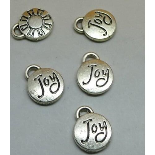 ALY 200pcs/lot Antique Silver Joy Charms 10x21mm Round Letter Charms for Handmade Jewelry Gifts