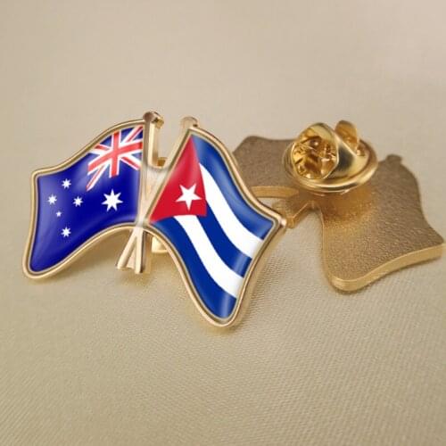 Australia and Cuba Crossed/Double/Friendship Flags Lapel Pins/Brooch/Badges