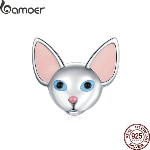 Bamoer Siamese Cat Pendant Cute Animal Pet 925 Sterling Silver Enamel Charm for Original Bracelet Bangle DIY Jewelry BSC426