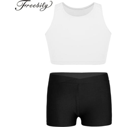 Girls Sleeveless Basic Crop Top Tanks Tops with Waistband Shorts Bottoms Gir Ballet Dance Wear for Gym Workout Fitness Kids Sets