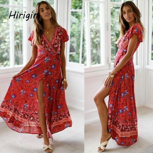 Boho Maxi Dress Short Sleeve V Neck Floral Baggy Loose Tunic Kaftan Dresses Women Beach Holiday Sundress Long Vestidos Plus Size