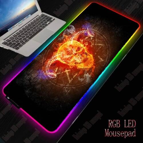 Fire Circle Skull LED Light Large Gaming Mousepad RGB Keyboard Cover Desk-mat Colorful Mouse Pad Waterproof Multi-size Desk Pad