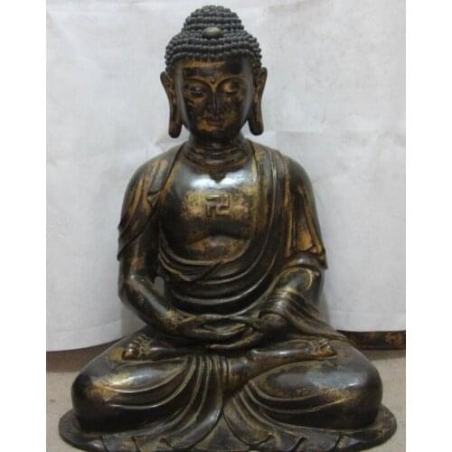 Fast shipping USPS to USA S3118 21 Tibet Monastery Old Copper Bronze Sakyamuni Amitabha Tathagata Buddha Statue