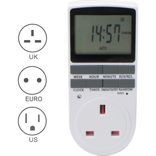 Electronic Digital Timer Switch Socket EU/US/UK Plug Outlet 230/110V 7Day 12/24H Programmable Timing for Kitchen Household