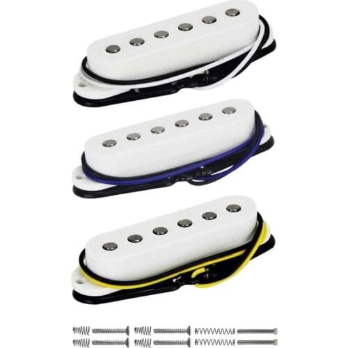 FLEOR 3PCS/Set White Alnico 5 Single Coil Guitar Pickups Neck+Middle+Bridge Pickups 50/50/52mm Flat Top for ST Guitar