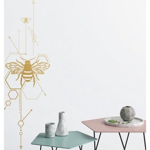 Geometric Honeycomb & Anatomical Bees Wall Decal - Unique Vinyl Wall Decals - Gold Decals, Wall Decor, Guy Friend Gift LR74