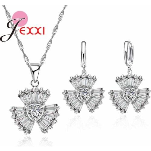 Luxury Clear&White Wedding Jewelry Sets 925 Sterling Silver Earrings&Necklace Sets Shining CZ Zircon Bridal Jewelry Sets