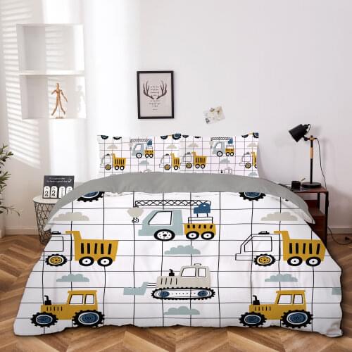Excavator Bedding Set 2/3pcs Cartoon Car Queen King Size Duvet Cover Luxury Single Twin Kids Boy Comforter Set With Pillowcase