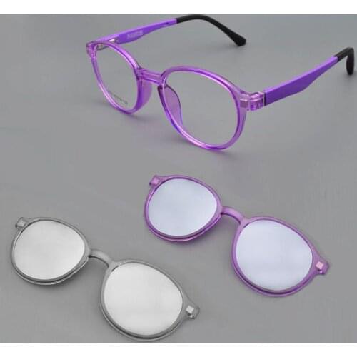 TR90 Round Glasses Small Frame Students Narrow Kids Optical Frame Clip 3D Lense Transparent Glasses White Blue Spring Hinge
