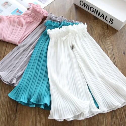 Summer New Childrens Pants Girls Casual Wide Leg Pants Lace Chiffon Waist Baby Anti-mosquito Casual Pants