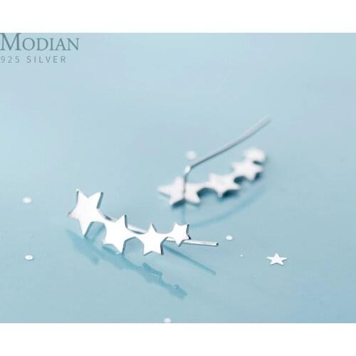 Modian Authentic 925 Sterling Silver Glossy Stackable Stars Row stud Earring for Women Fashion Simple Gold Color Ear Pin Jewelry