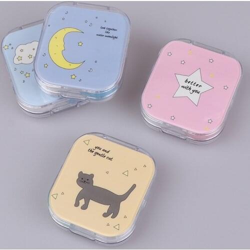 Cartoon Contact Lens Cases Container Case With Mirror Cute Contact Lens Box Square Women Girls Travel Contact Lenses Kit