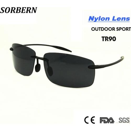 SORBERN Summer Male Rimless Sunglasses Men TR90 Light Weight 6 Base Shape Sunglass Blue Gray Lens Square Sun Eyewear UV400