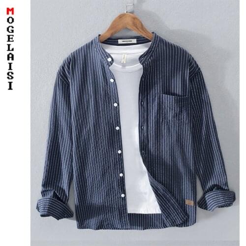 New Casual Men white shirt long sleeve Striped breathable shirt high quality pocket dark blue tops Camisa masculina RC215