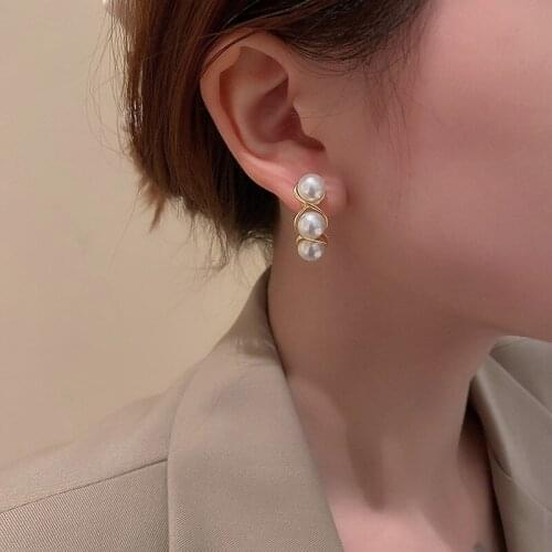 YAOLOGE New Gold Color Pearl Earings For Women Vintage Alloy Stud Earring 2021 Trend Party Gift Festival Fashion Jewelry Brincos