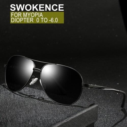 SWOKENCE Upscale Alloy Frame Myopia Sunglasses Men Women UV400 Or Polarized Shortsighted Glasses Spectacles With Diopter SA12