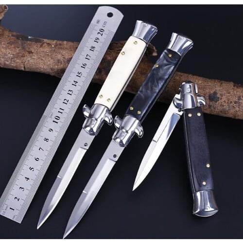 OLOEY Italian AKC Stiletto Mafia 5cr17mov High Hardness Self Defense Outdoor Survival Folding Blade Pocket Peeling Edc Knife