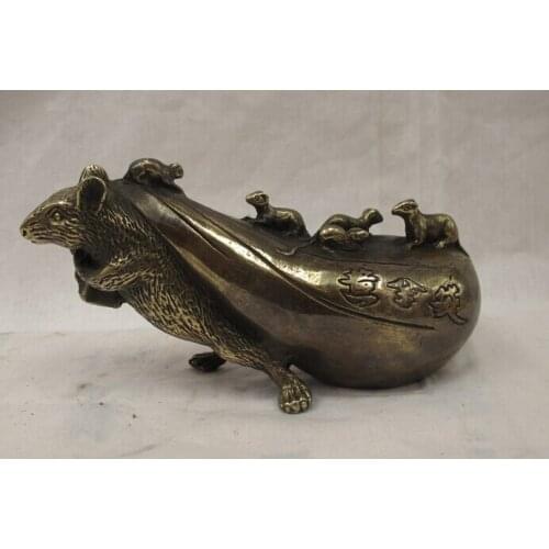 Wholesale factory China Feng Shui Old BRASS Copper Zodiac Mouse back Wealth Package Lucky Statueroom Art Statue