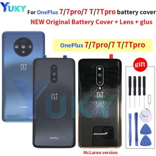 Original Glass For OnePlus 7 7T Back Battery Cover Door Rear Glass Oneplus 7 Battery Cover 1+7T Housing Case + Camera Lens