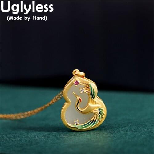 Uglyless Enamel Bull Head Pendants Necklaces NO Chain Nature Jade Gourd Necklaces for Women FU Character Ethnic Jewelry Gemstone